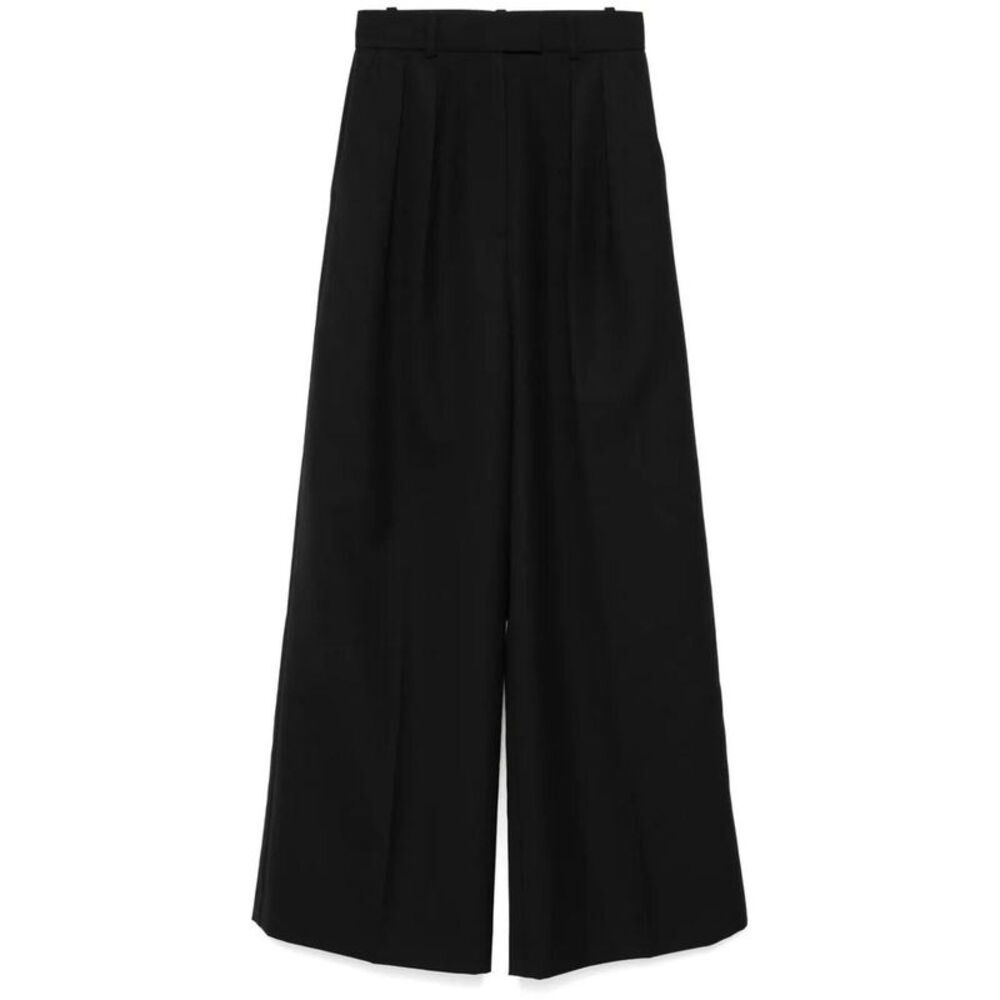 ANINE BING High-Waisted Pleated Wide-Leg Trousers Women BLACK Pants - Picture 1 of 5